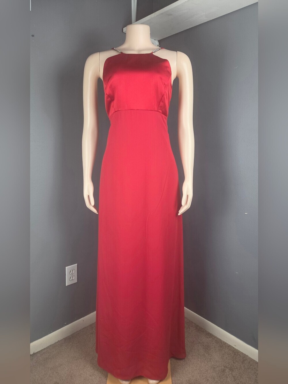 Alfred Angelo Red Halo-Neck Maxi Gown